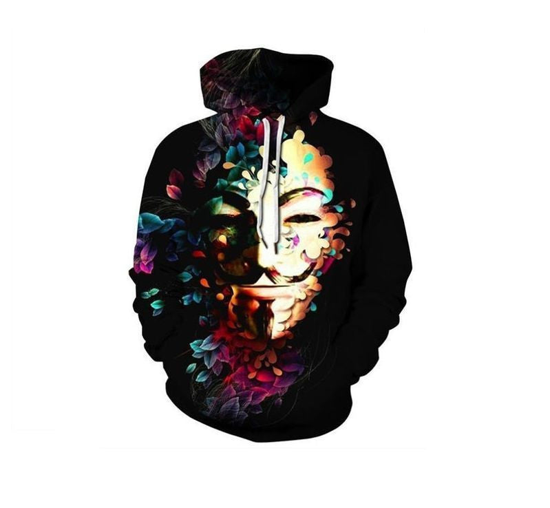 Creative Colorful Flowers Anonymous Over Print 3d Hoodie Zip Hoodie