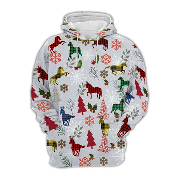Horse Christmas Hoodie Horse Christmas Tree Snowflakes White 3d Hoodie Zip Hoodie