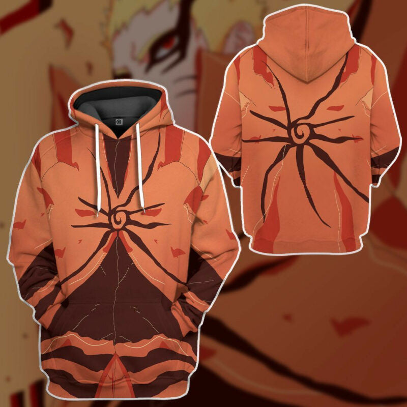 Naruto Baryon Mode Costume Orange 3d Hoodie Zip Hoodie