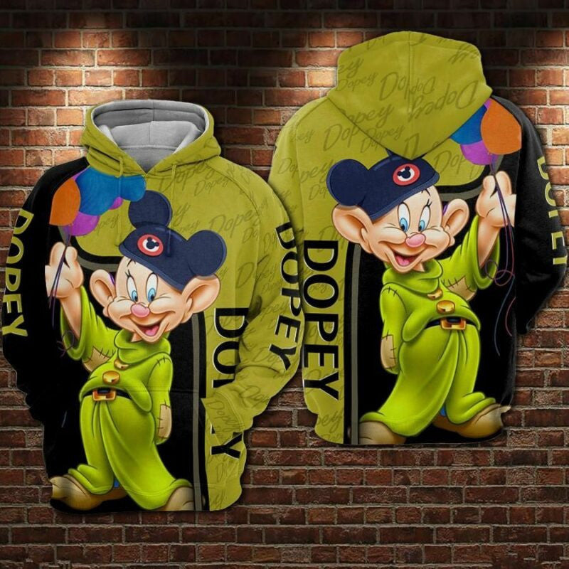 Dopey Cartoon Snow White And The Seven Dwarfs Over Print 3d Hoodie Zip Hoodie
