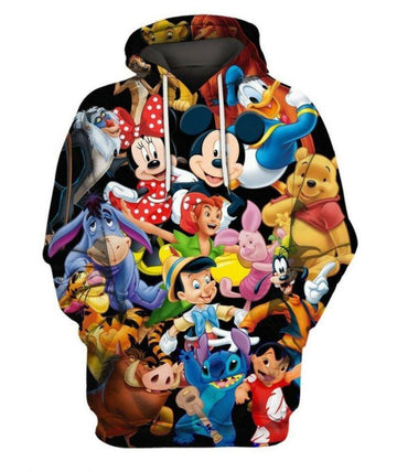 Disney All Characters Mickey Mouse Donald Stitch Pooh 3d Hoodie Zip Hoodie
