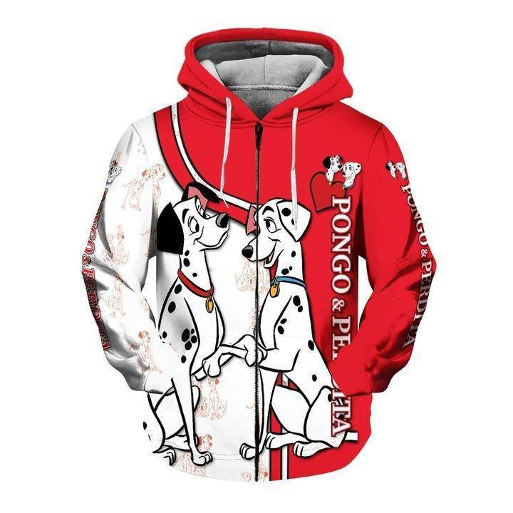 Cartoon Character 101 Dalmations Pongo And Perdita 3d All Over Printed Shirt Zip Hoodie