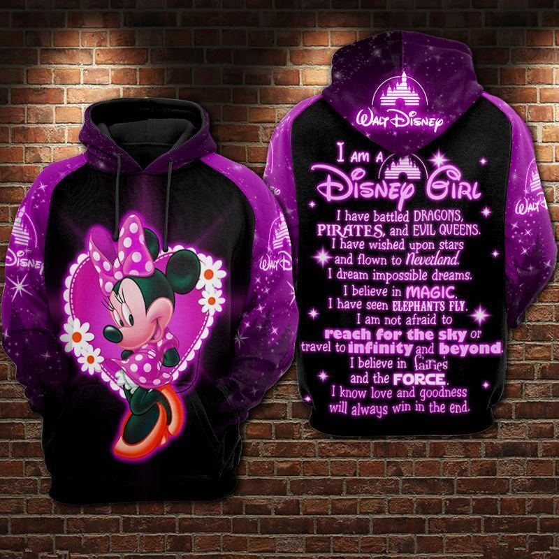 Minnie Mouse I Am A Disney Girl Purple Over Print 3d Hoodie Zip Hoodie
