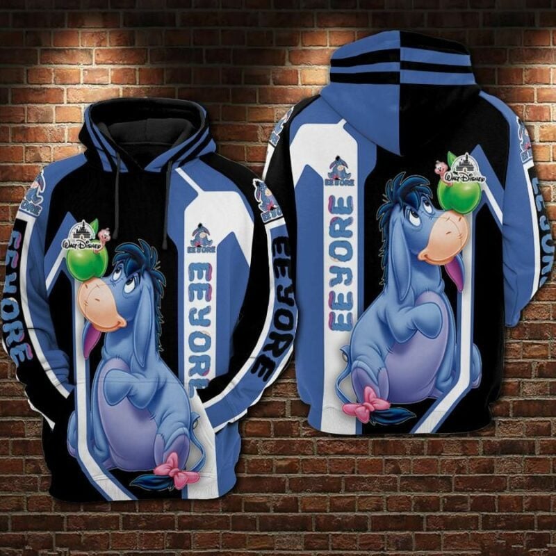 Eeyore And Green Apple Cartoon Winnie The Pooh Walt Disney Over Print 3d Hoodie Zip Hoodie