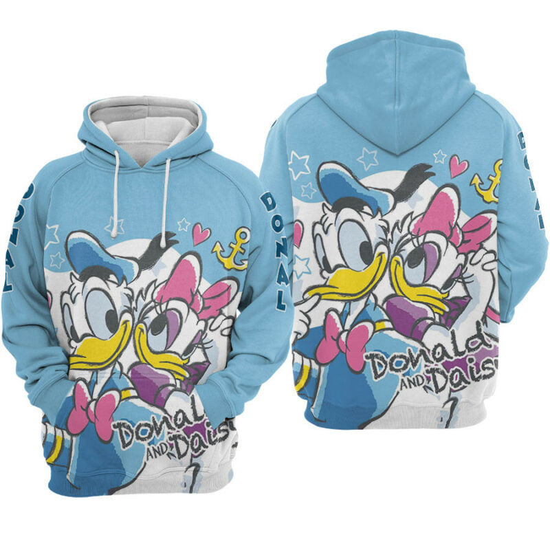 Daisy And Donal Blue Background Valentine Couple Hoodie Zip Hoodie