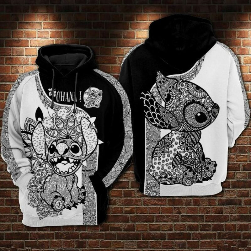 Stitch Ohana Cartoon Lilo And Stitch Over Print 3d Hoodie Zip Hoodie