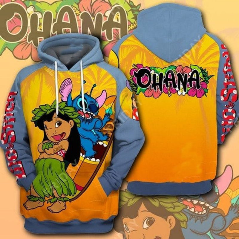 Disney Lilo And Stitch Surfing Ohana 3d Hoodie Zip Hoodie 1147