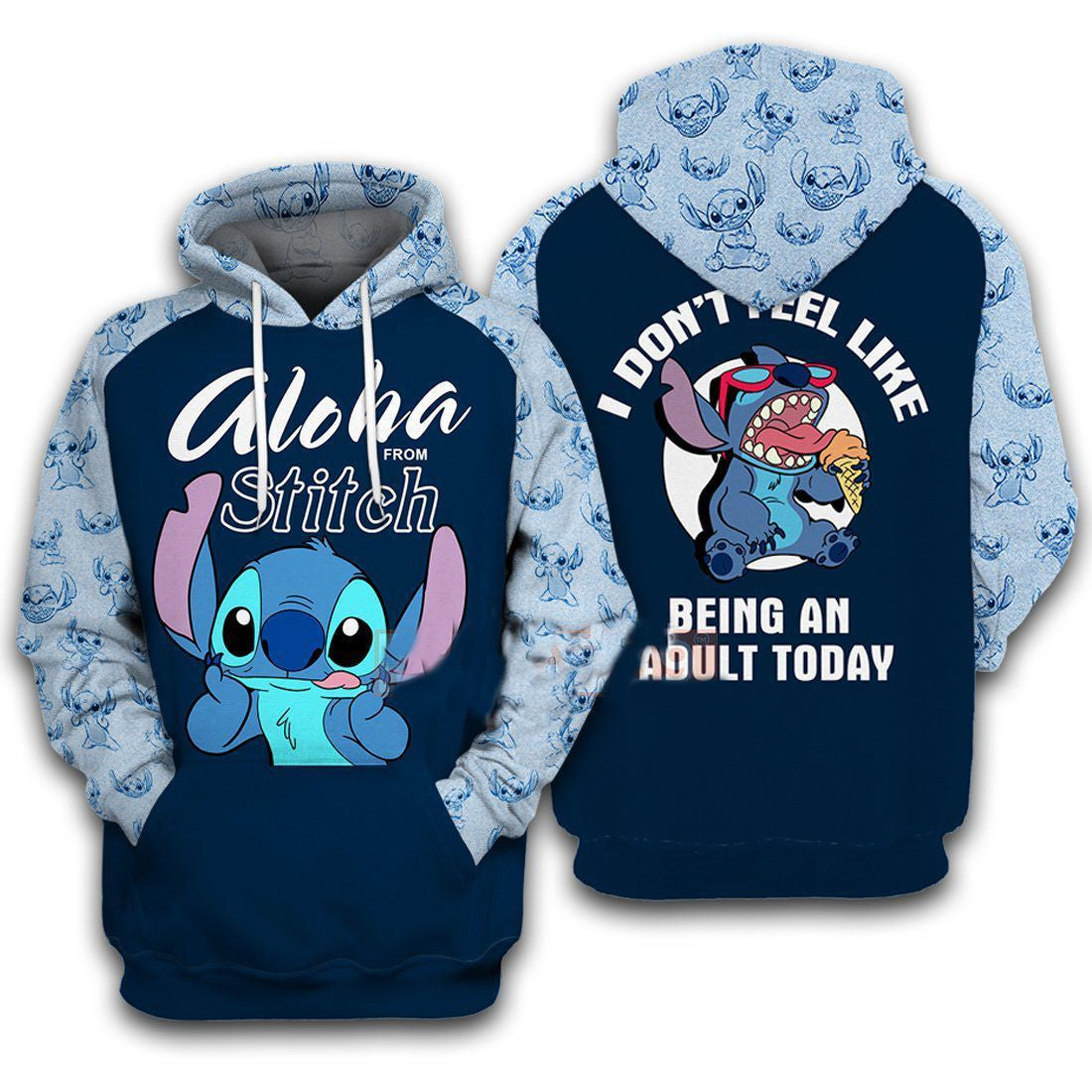Lilo And Stitch Aloha From I Dont Feel Like Being An Adult Today 3d Hoodie Zip Hoodie 1214