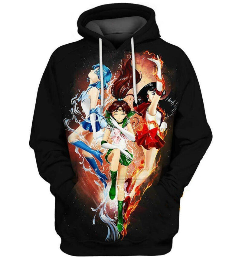 Sailor Moon Hoodie Guardians Sailor Moon Mercury Jupiter Mars Black 3d Hoodie Zip Hoodie