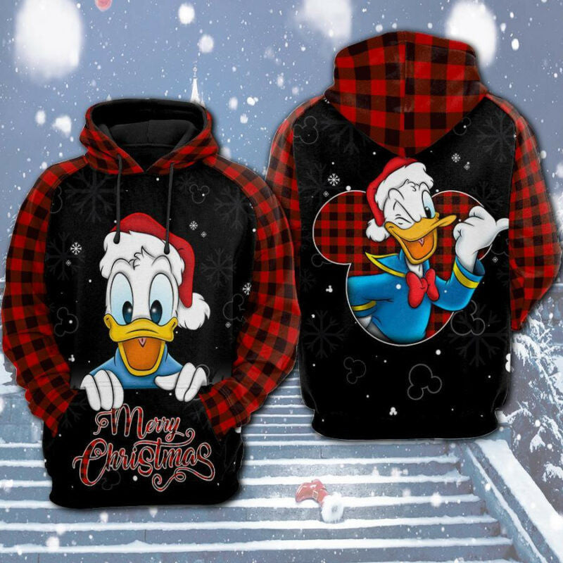 Disney Christmas Donald Duck Christmas Black Blue 3d Hoodie Zip Hoodie