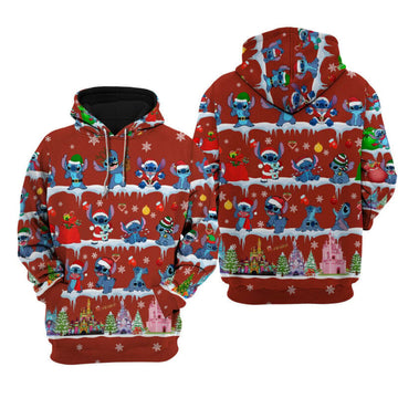 Disney Christmas Stitch Poses Pattern 3d Hoodie Zip Hoodie