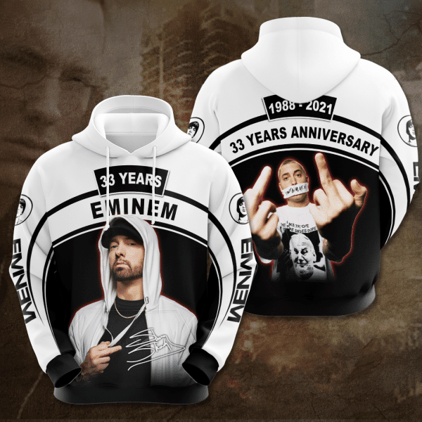 Eminem Rapper 33 Years Anniversary 1988 2021 Signature Design Gift For Fan Custom 3d Hoodie All Over Printed Hoodie