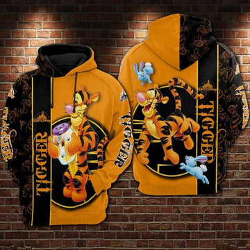 Tigger Cartoon Winnie The Pooh Movies Disney Over Print 3d Hoodie Zip Hoodie 723