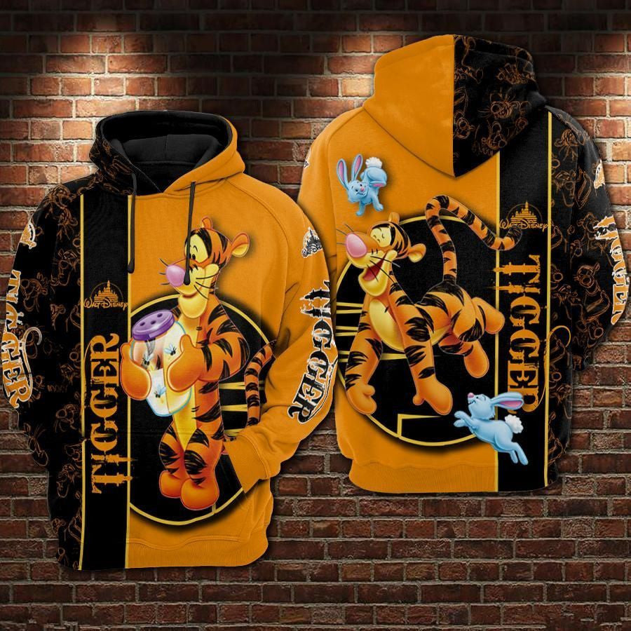 Tigger Cartoon Winnie The Pooh Movies Disney Over Print 3d Hoodie Zip Hoodie 723