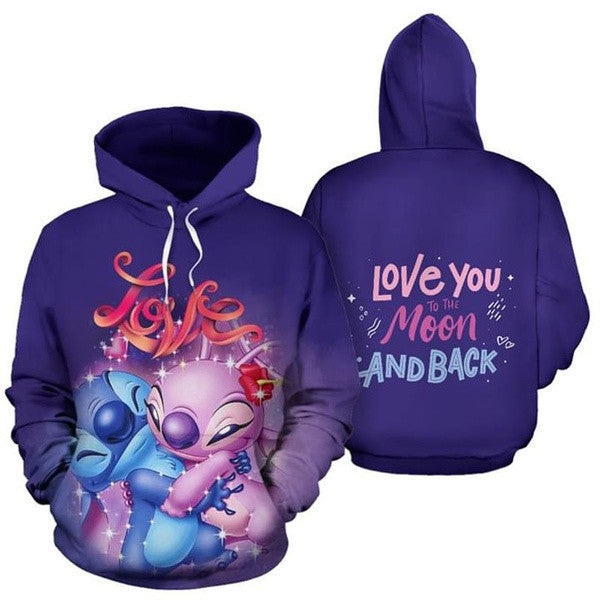Stitch The Movie Lilo And Stitch Love I Love You To The Moon And Back Gift For Stitch Lover Unisex All Over Printing Hoodie Size S-5xl