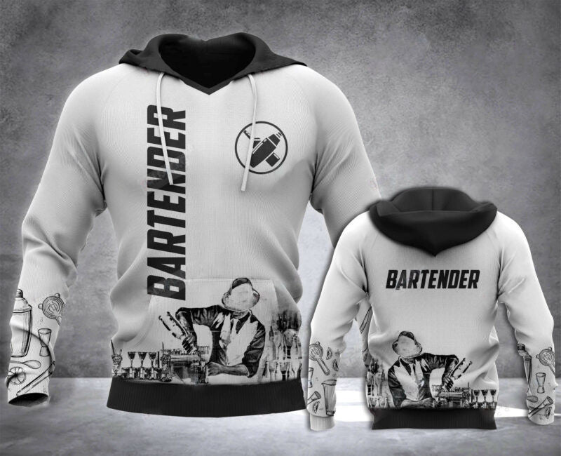 Bartender Drinks Silhouette Black White 3d Hoodie Zip Hoodie