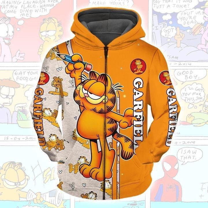 Cartoon Character Love Garfield Pattern 3d All Over Printed Shirt Zip Hoodie