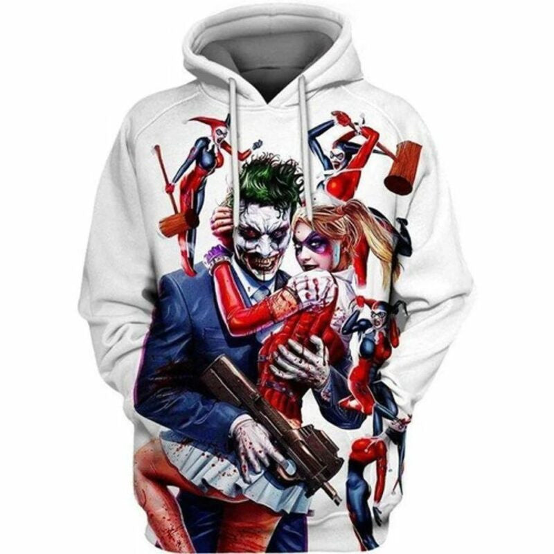 Joker Hug Harley Quinn Villain Characters Halloween 3d Hoodie