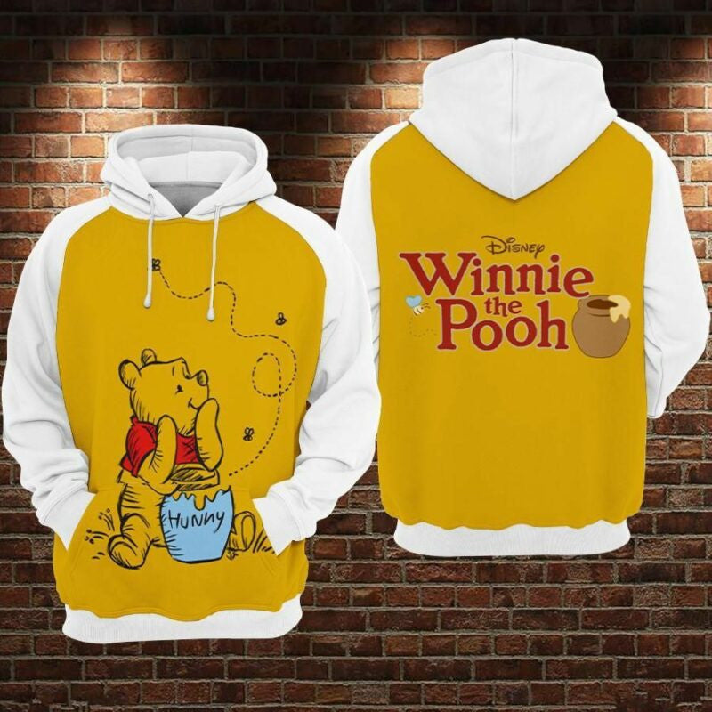 Winnie The Pooh Hunny Disney Over Print 3d Hoodie Zip Hoodie