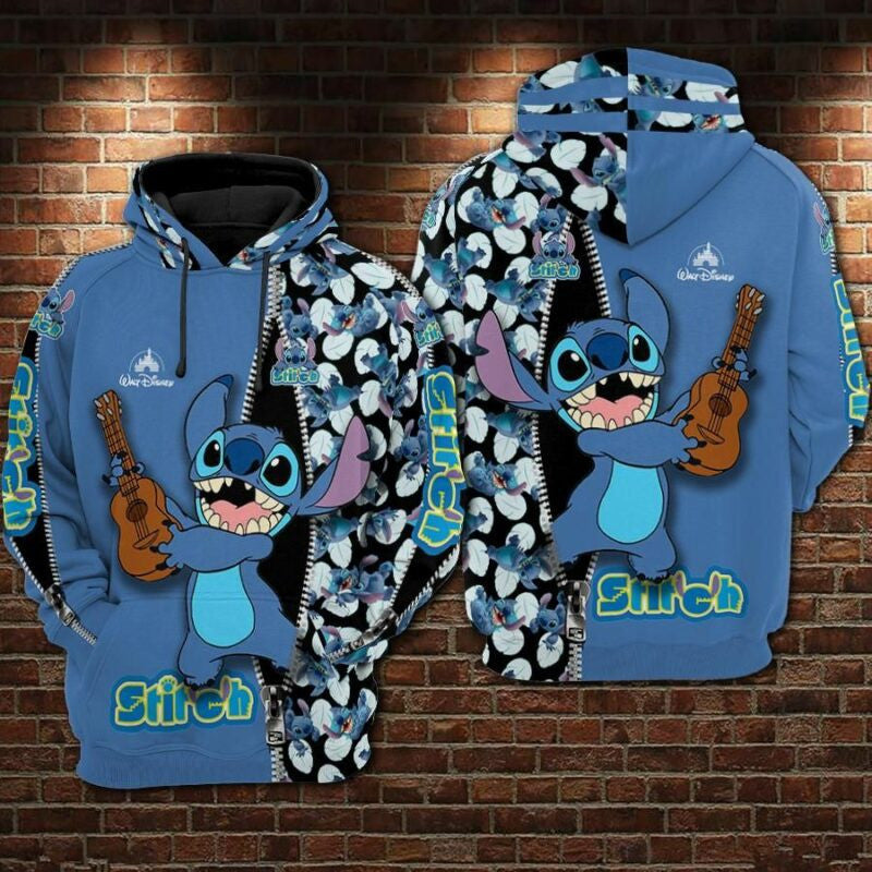 Stitch With Guitar Movies Disney Over Print 3d Hoodie Zip Hoodie