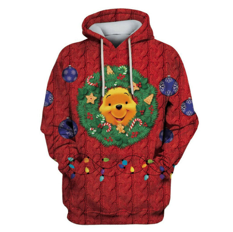 Disney Winnie The Pooh Hoodie Pooh Wreath Bauble Christmas 3d Hoodie Zip Hoodie