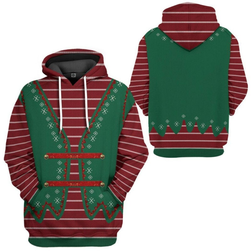 Christmas Elf Striped Red Green 3d Hoodie Zip Hoodie