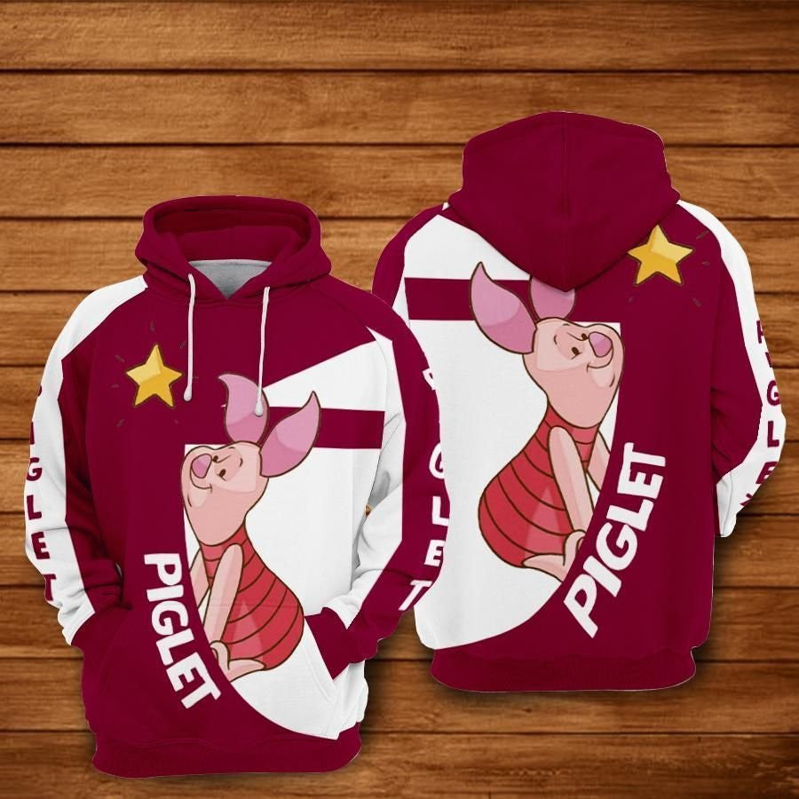 Piglet Cartoon Winnie The Pooh Over Print 3d Hoodie Zip Hoodie 745