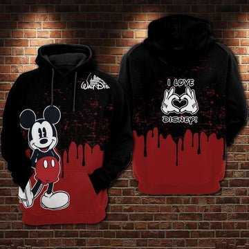 Mickey Mouse Movies Disney I Love Disney Over Print 3d Hoodie Zip Hoodie 387