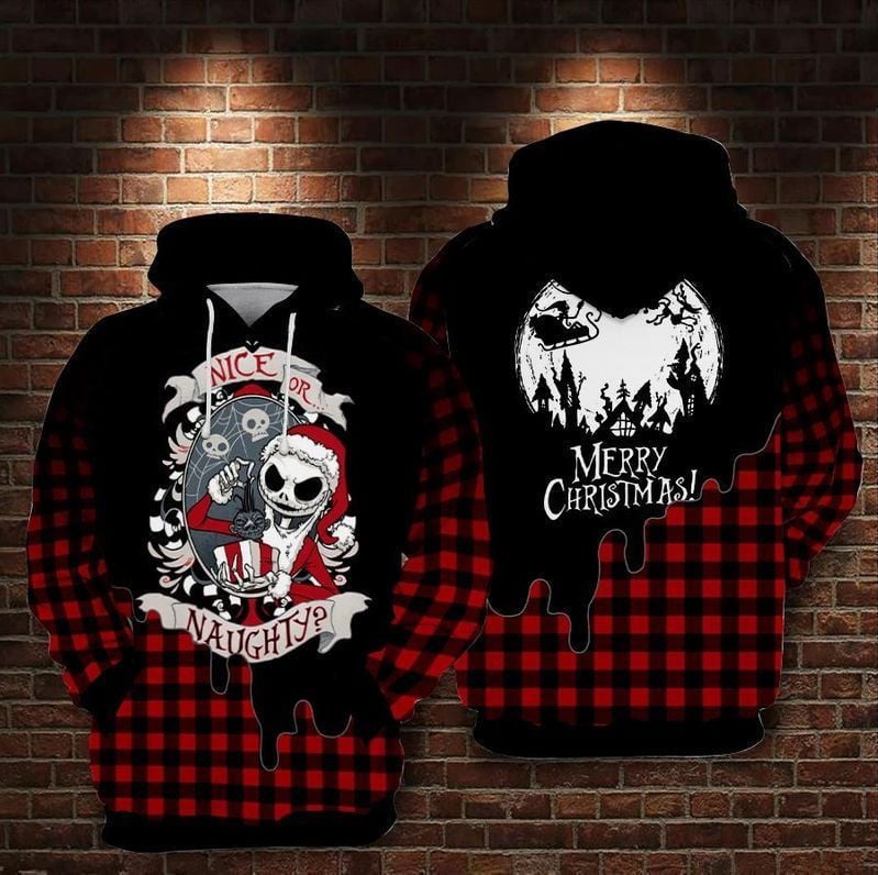 Jack Skellington Santa - Naughty Or Nice Red And Black Plaid Over Print 3d Hoodie Zip Hoodie