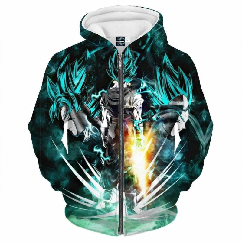 Goku Blue Saiyan Cartoon Dragon Ball Anime Manga 5 Over Print 3d Hoodie Zip Hoodie