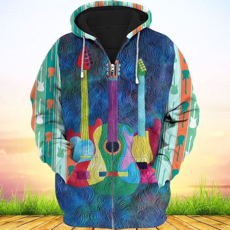 Colorful Electric Guitar For Men And Women 3d Hoodie Zip Hoodie