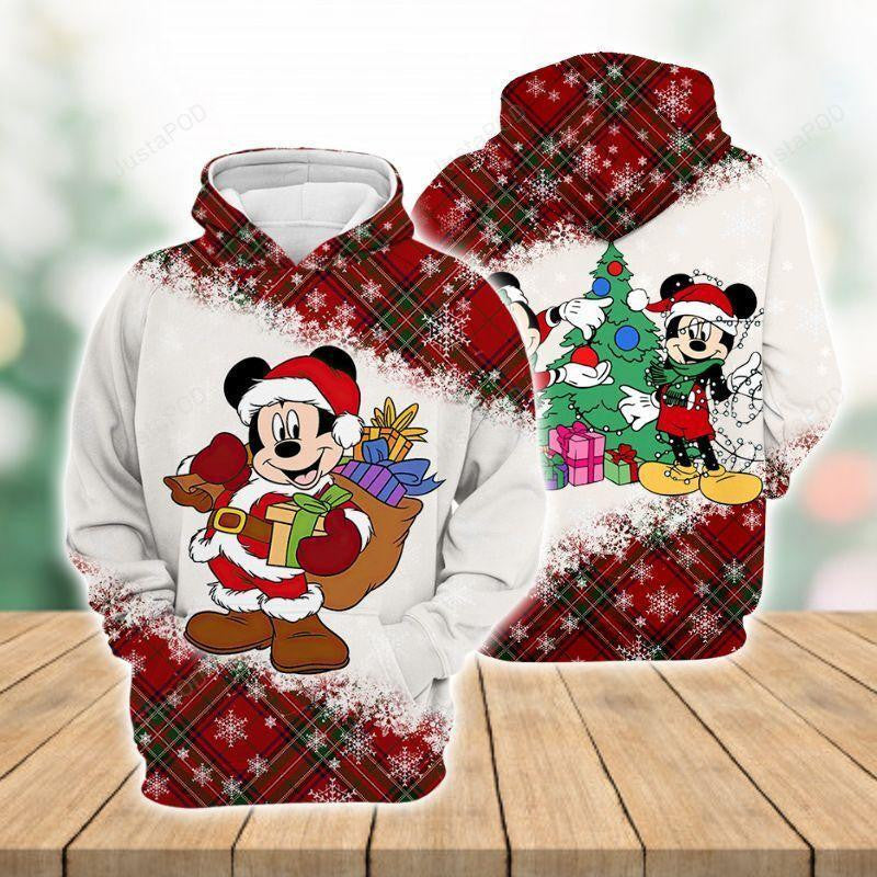 Disney Christmas Hoodie Mk Mouse Santa Claus With Presents Plaid Christmas Hoodie Zip Hoodie