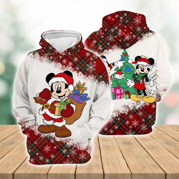 Disney Christmas Hoodie Mk Mouse Santa Claus With Presents Plaid Christmas Hoodie Zip Hoodie