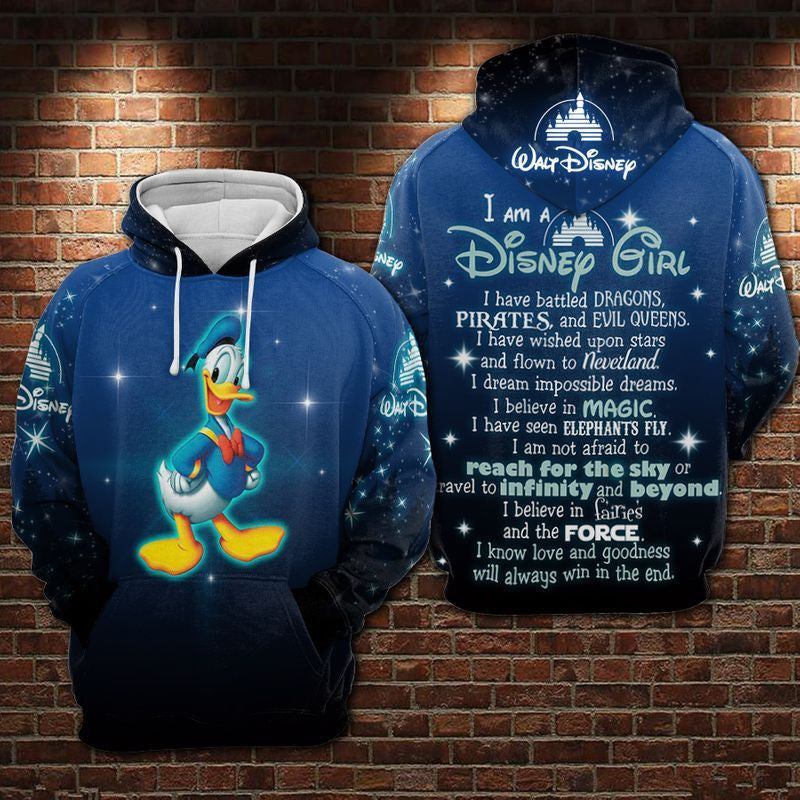 I Am A Disney Girl Donald Duck Blue Over Print 3d Hoodie Zip Hoodie
