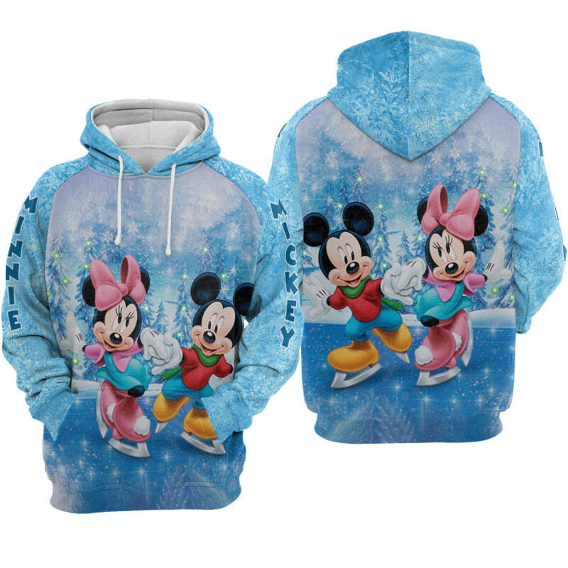 Mickey Minnie Lover Skating Valentine's Day Couple Hoodie Zip Hoodie