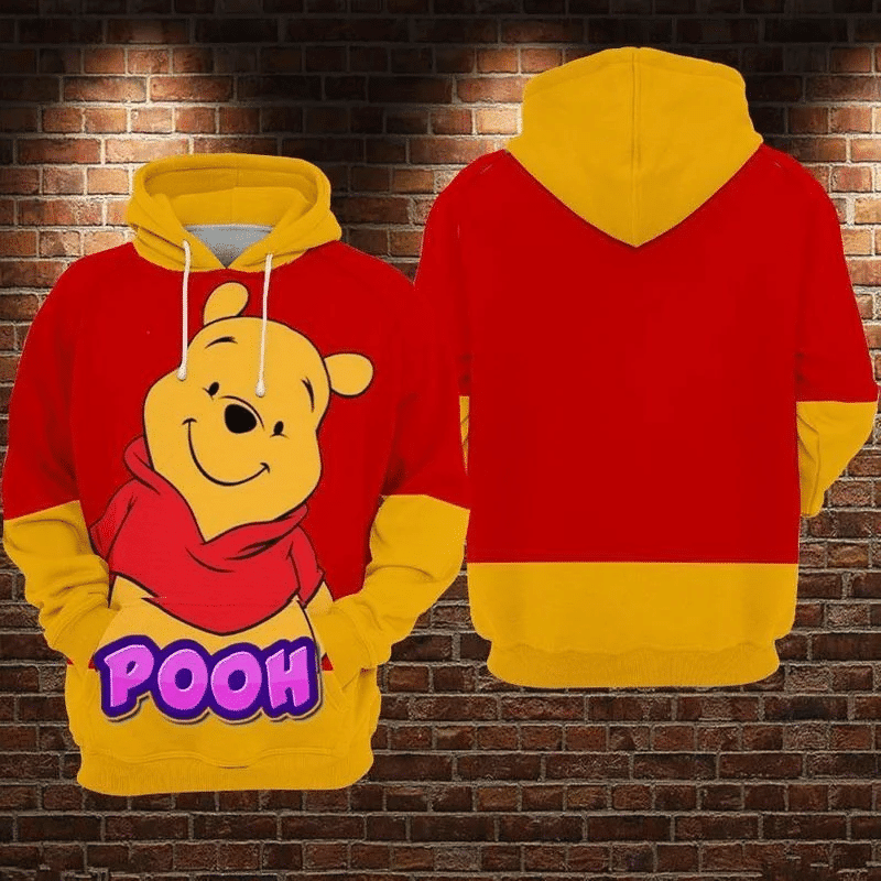Winnie The Pooh Bear Red &amp; Yellow Over Print 3d Hoodie Zip Hoodie