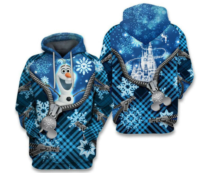 Olaf Christmas Zipper Pattern Blue 3d Hoodie Zip Hoodie