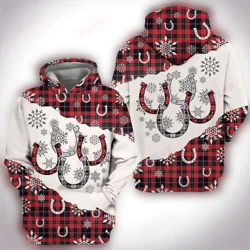 Four Horseshoes Christmas Plaid Black Red Hoodie Zip Hoodie