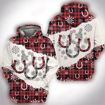 Four Horseshoes Christmas Plaid Black Red Hoodie Zip Hoodie