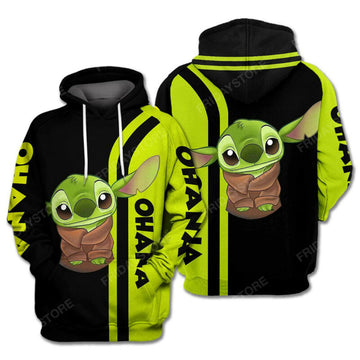 Disney Crossover Sw Stitch And Baby Yoda Green Black Hoodie Zip Hoodie