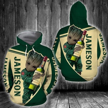 Jameson Irish Whiskey Baby Groot Avengers Holding 3d Hoodie