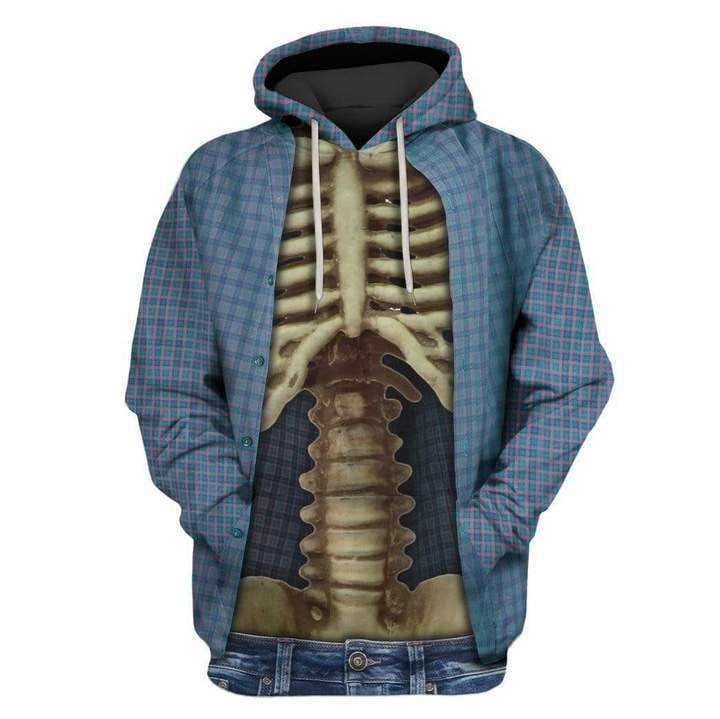 Halloween Skeleton Chest Inside Blue Costume 3d Hoodie Zip Hoodie