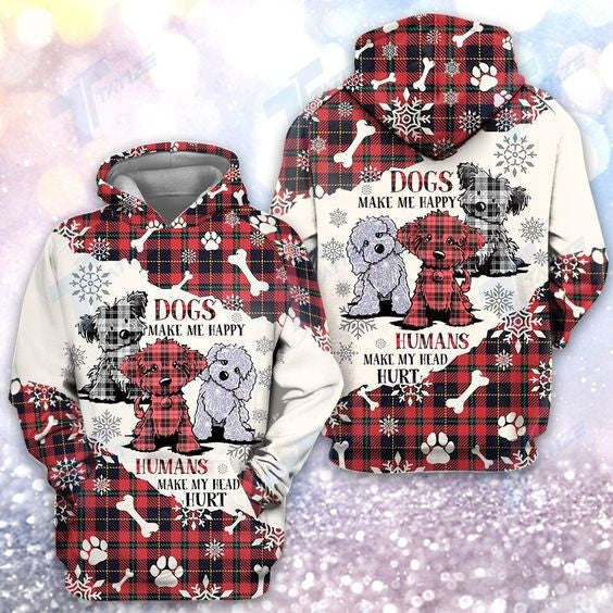 Merry Christmas Tartan Dogs Make Me Happy 3d All Over Printed Shirt Sweatshirt Hoodie Bomber Jacket Size S 5xl