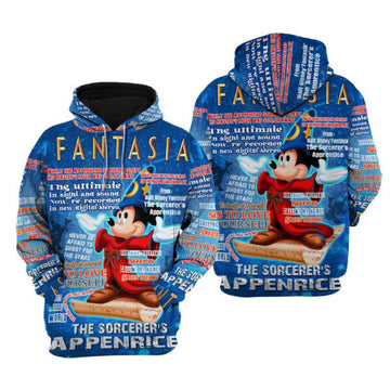Mickey Fantasia Words Pattern Disney Fan Gift Stylist Unisex Cartoon Graphic Outfits Aop Hoodie, Zip Hoodie 2110