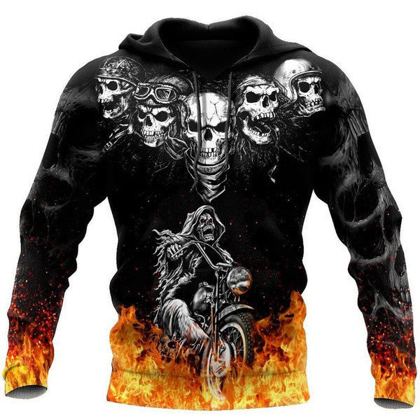 Skulls Bones Skeleton Demons Cranium Head Biker Fire Motorcycles Monster Hoodie Print All Over Unisex Full Size S-5xl