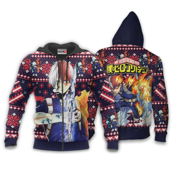 Shoto Todoroki Ugly Christmas Sweater Anime My Hero Academia Manga 2k48 Fan Gift Stylist Unisex Cartoon 3d Hoodie Zip Hoodie 1873