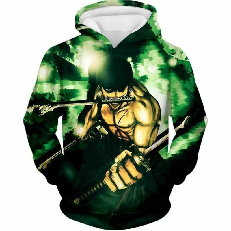 One Piece Straw Hat Swordsman Demon Roronoa Zoro Over Print 3d Hoodie Zip Hoodie
