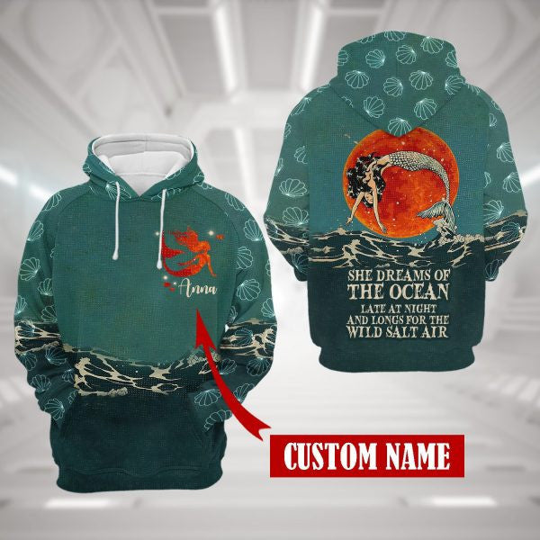 Custom Name She Dreams Of The Ocean The Little Mermaid 2k588 Lover Gift ,the Little Mermaid All Over Print 3d Hoodie 472
