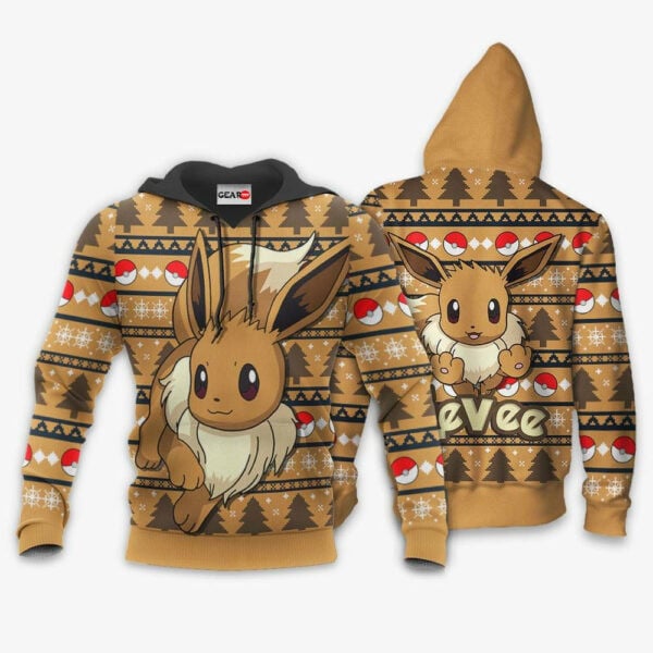 Eevee Anime Pokemon Manga Eevee Ugly Christmas Sweater 1k749 Fan Gift Stylist Unisex Cartoon Graphic Outfits Aop 3d Hoodie, Zip Hoodie 716
