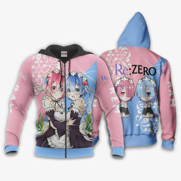 Re Zezo Hoodie Rem Ram Anime 3k260 Fan Gift Stylist Unisex Cartoon 3d Hoodie Zip Hoodie 2539